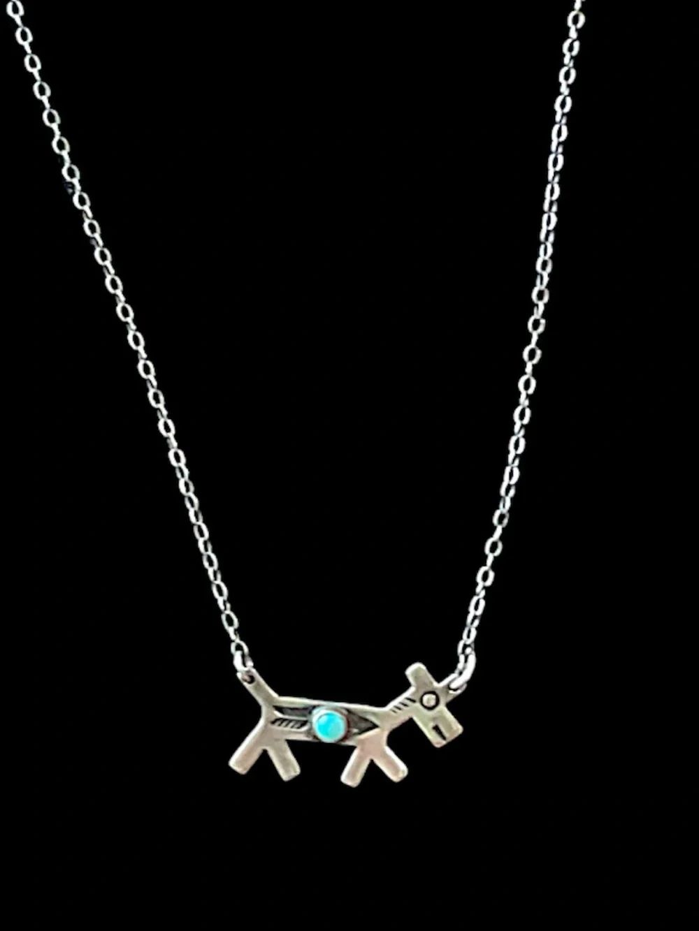 Vintage Sterling Turquoise Native American Horse Engraved Necklace Old Clasp